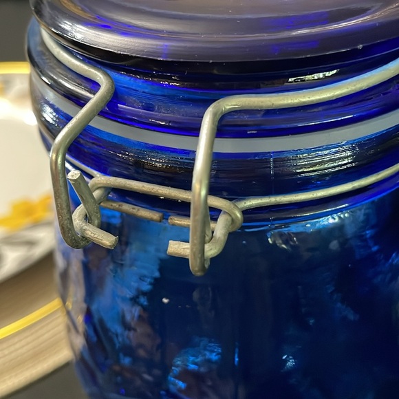 2 Cobalt Blue Fruit Embossed Hinged Canisters - Picture 7 of 12